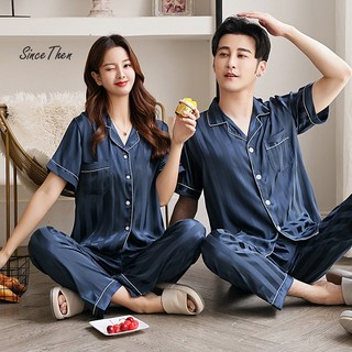 Đồ ngủ đôi nam nữ dành cho vợ chồng mới cưới, bộ quần áo ngủ đôi vải lụa satin - Since Then