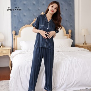 Đồ ngủ đôi nam nữ dành cho vợ chồng mới cưới, bộ quần áo ngủ đôi vải lụa satin - Since Then