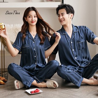 Đồ ngủ đôi nam nữ dành cho vợ chồng mới cưới, bộ quần áo ngủ đôi vải lụa satin - Since Then