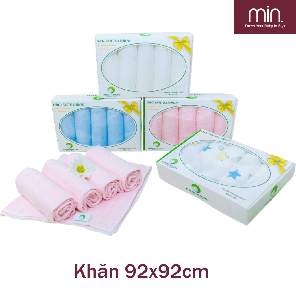 Khăn Tắm Cho Bé Sơ Sinh 92x92cm Anminaza Vải Sợi Tre Cao Cấp Gồm 3 Lớp Kháng Khuẩn-Khử Mùi-Thấm Hút Tốt