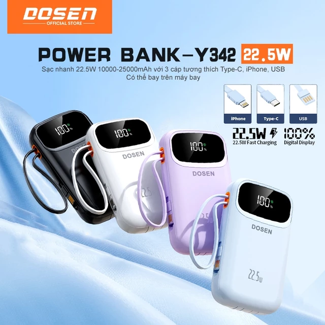 dosen sạc dự phòng power bank pd22.5w tự mang theo dây đôi pin dự phòng màn hình led tích hợp tích hợp 10000mah 25000mah