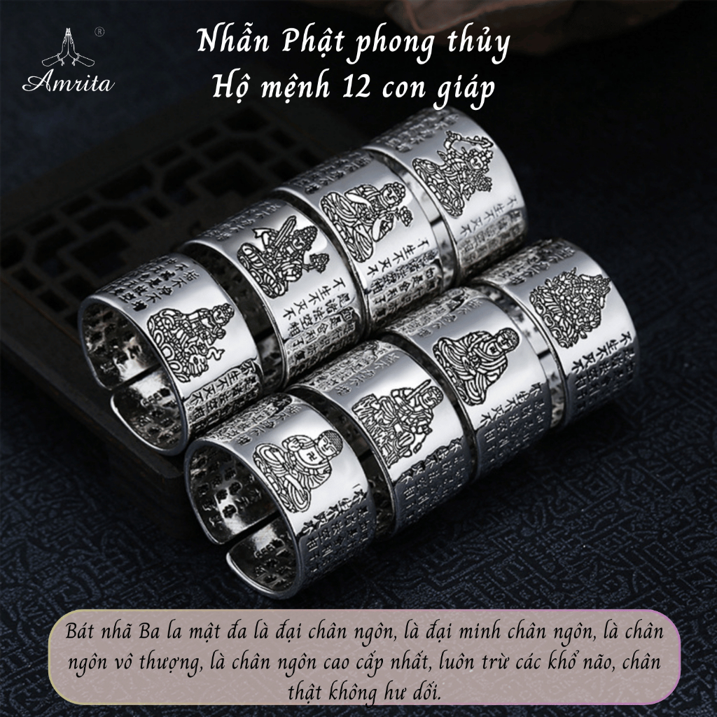 Nhẫn Phật hộ mệnh 12 con giáp - Nhẫn Phật Phong thuỷ - Nhẫn trang sức Phật Giáo - Amrita