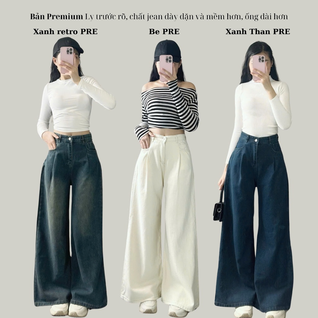 Ảnh Quần jean xuông ly trước ống rộng đủ màu Emix 3