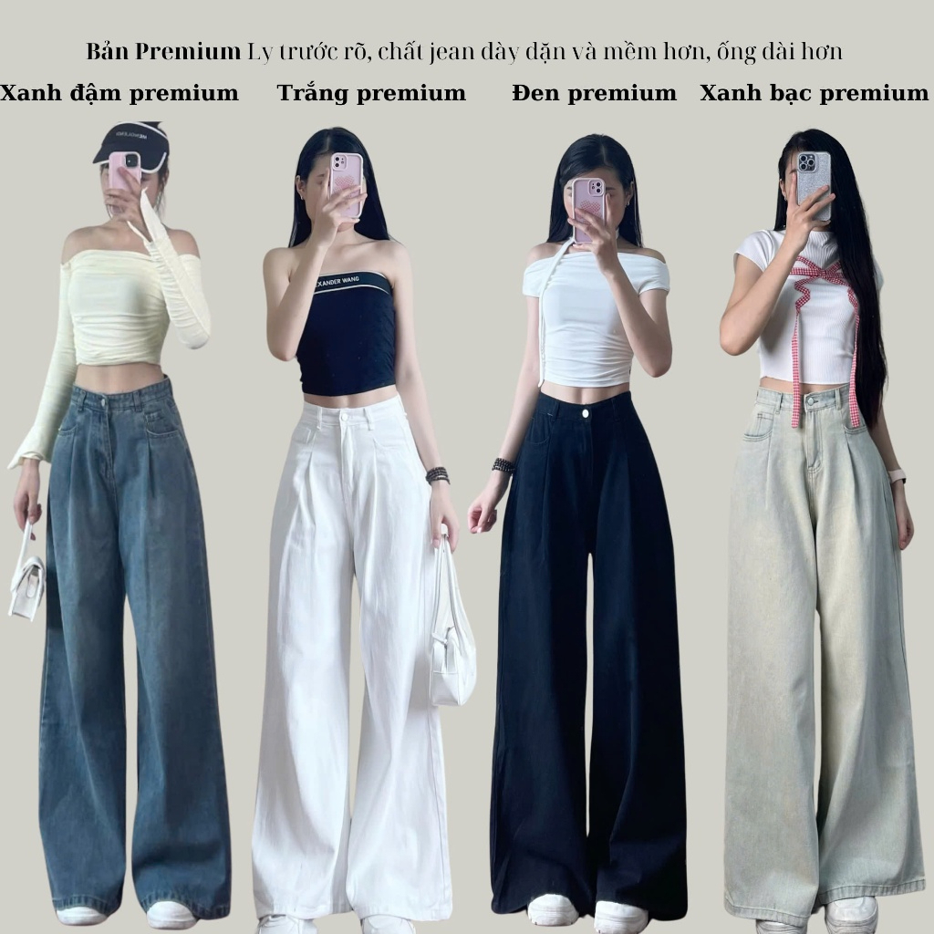 Ảnh Quần jean xuông ly trước ống rộng đủ màu Emix 2