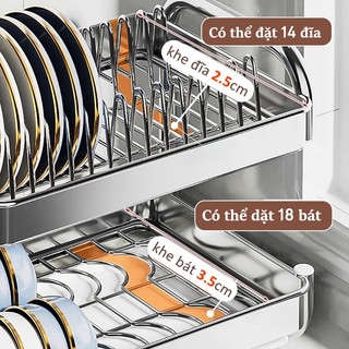 GSlife Kệ Úp Chén Bát Inox Chữ C 42cm 2/3 Tầng, Kệ Bếp Kèm Ống Đũa, Giá Thớt Và Khay Hứng Nước