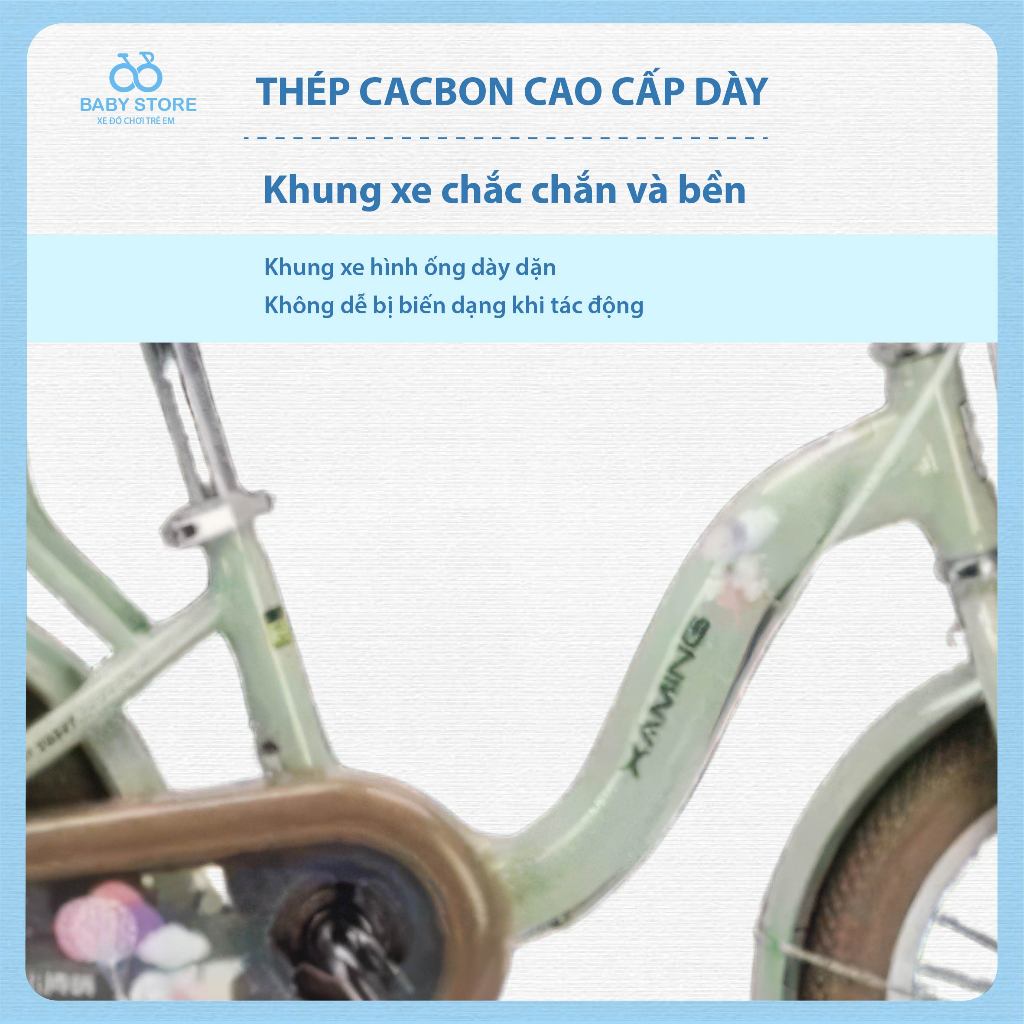 Xe đạp cho bé. Xe đạp Xaming nữ 1 khung Mẫu Mới 2024 giỏ mây size 12-20 cho bé gái BABY STORE-có đệm ghế sau