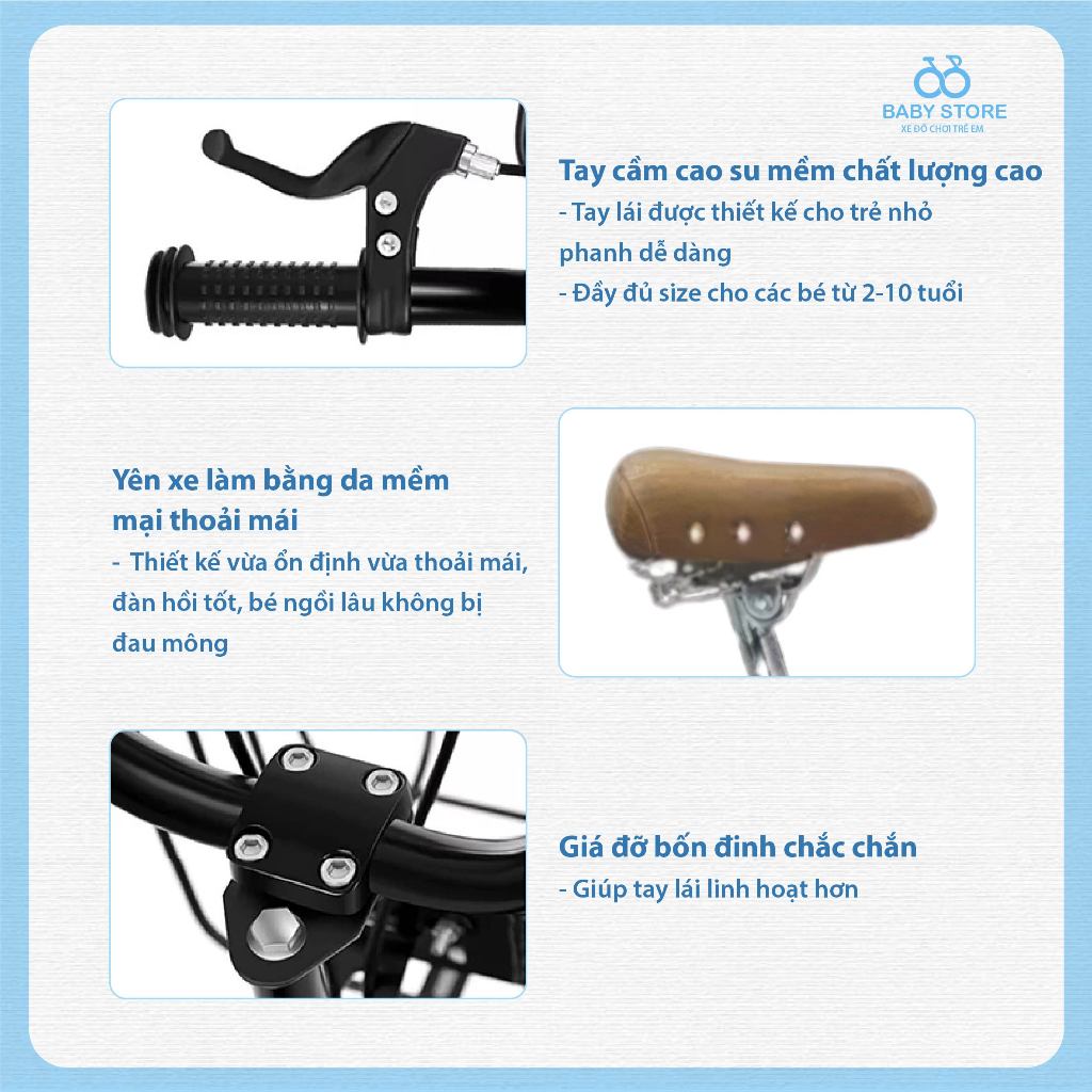 Xe đạp cho bé. Xe đạp Xaming nữ 1 khung Mẫu Mới 2024 giỏ mây size 12-20 cho bé gái BABY STORE-có đệm ghế sau
