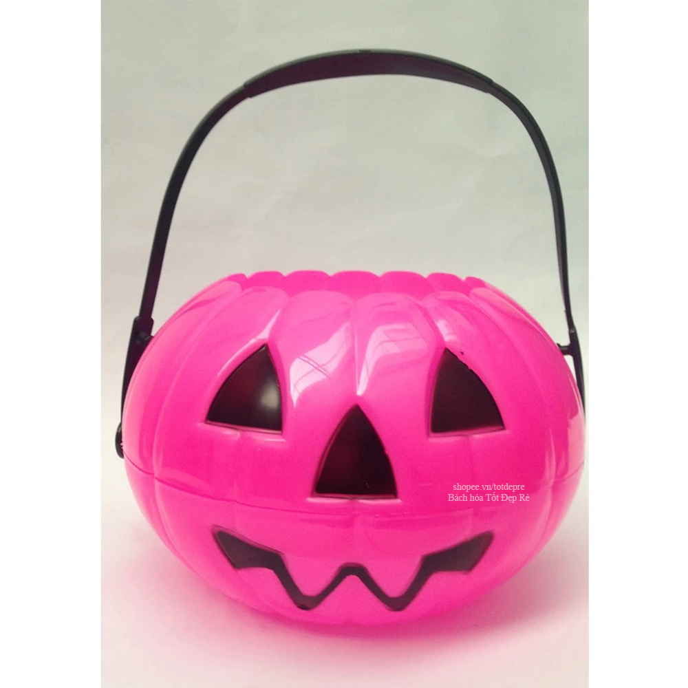 Giỏ bí ngô xin kẹo Halloween to - Đèn bí ngô cỡ lớn 18cm - Bí ghép 2 mảnh