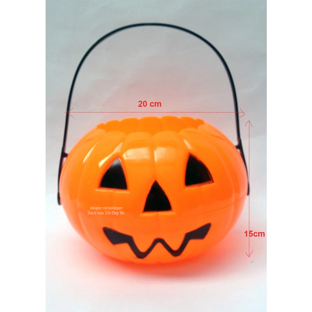 Giỏ bí ngô xin kẹo Halloween to - Đèn bí ngô cỡ lớn 18cm - Bí ghép 2 mảnh