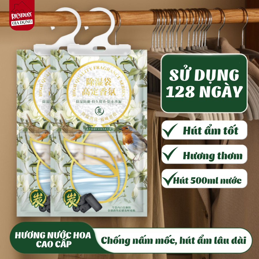 Túi Hút Ẩm Mùi Thơm Nước Hoa 2 Ngăn Siêu Thấm Hút Ẩm Chống Mốc, Túi Thơm Để Tủ Quần Áo, Tủ Giày