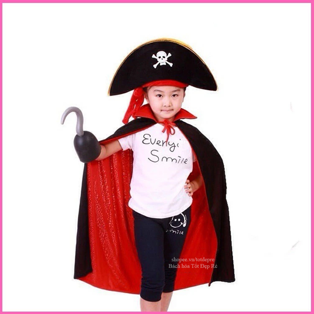 COMBO 3 chi tiết hóa trang hải tặc gồm áo thuyền ,choàng, mũ, mắt chột chơi lễ hội Halloween