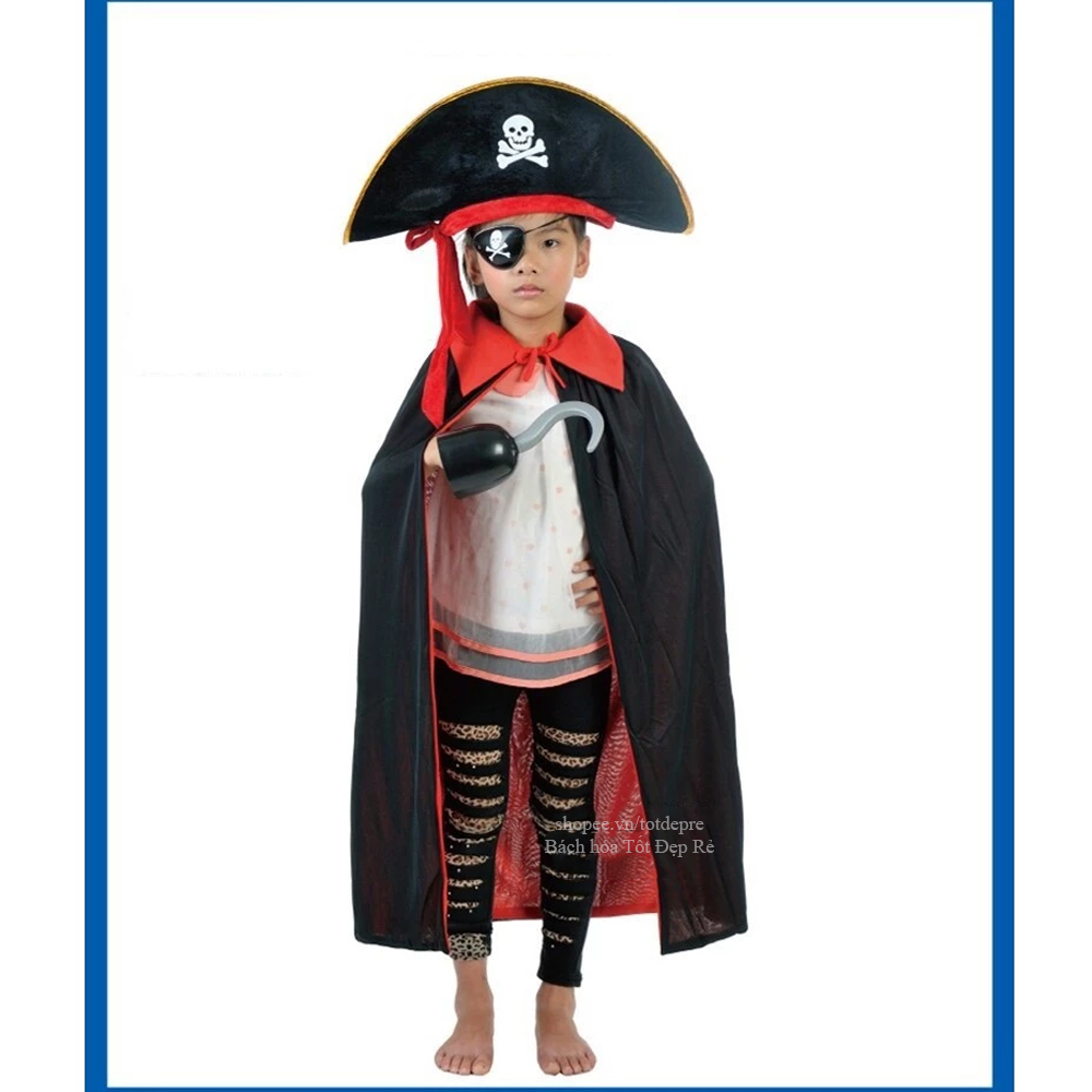 COMBO 3 chi tiết hóa trang hải tặc gồm áo thuyền ,choàng, mũ, mắt chột chơi lễ hội Halloween