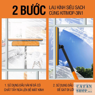 Cây Lau Kính Cầm Tay 3in1 Lau Kính Gạt Nước Silicone Chống Trượt Xoay 360 Độ Tiện Lợi Đa Chức Năng-GD886-LKCam-3in1