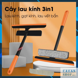 Cây Lau Kính Cầm Tay 3in1 Lau Kính Gạt Nước Silicone Chống Trượt Xoay 360 Độ Tiện Lợi Đa Chức Năng-GD886-LKCam-3in1