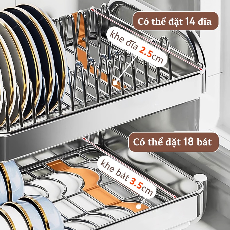 Lifinity Kệ Đựng Bát Đĩa Inox Chữ C 42cm 2/3 Tầng, Kèm Ống Đũa, Giá Thớt Và Khay Hứng Nước