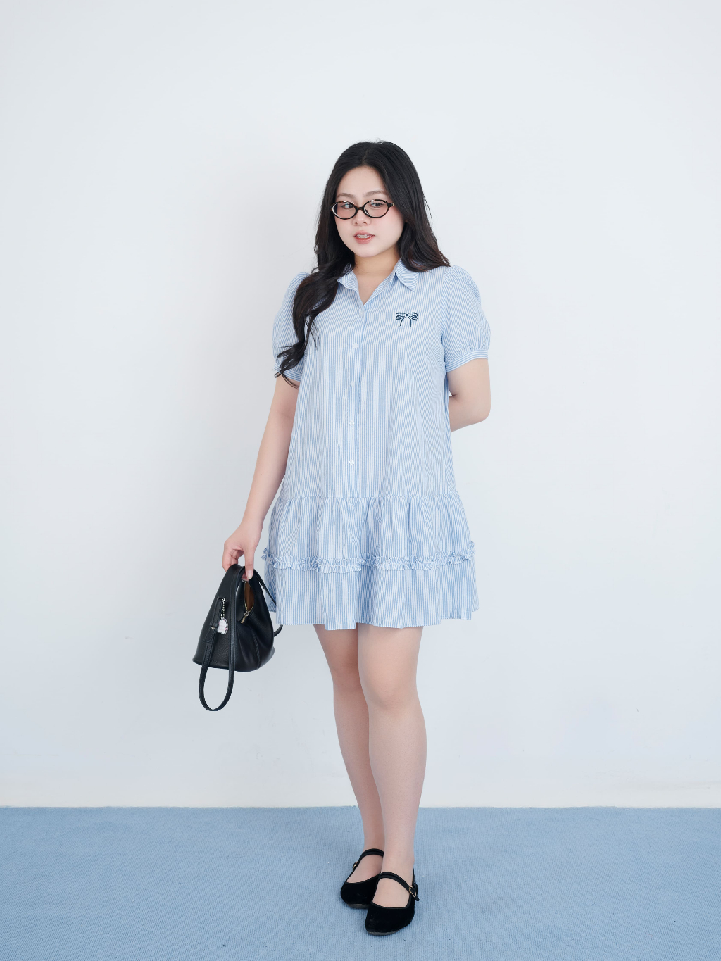 Ảnh Đầm sơ mi xếp ly cạp thấp kẻ BIGSIZE (55kg đến 95kg) – 	25HYD203 - [BU Bigsize Young] 1