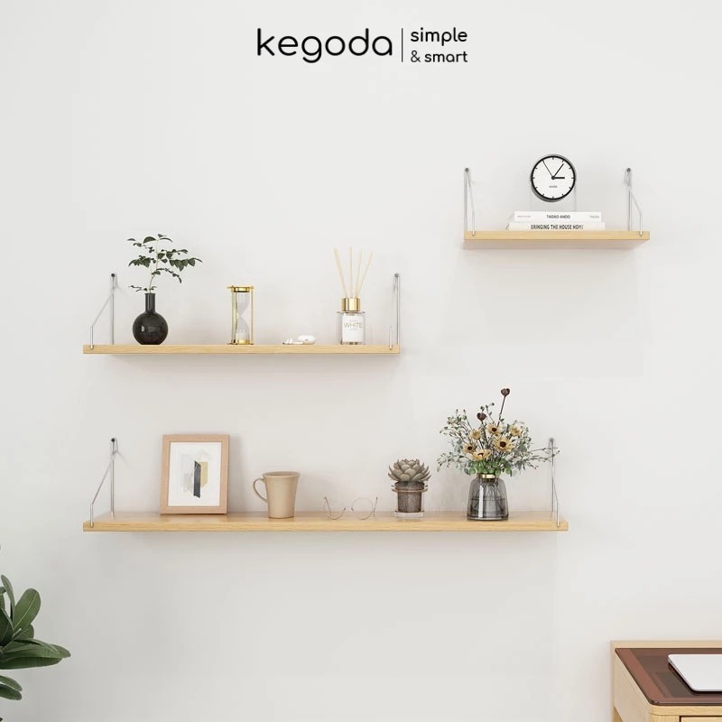Ảnh Kệ Treo Tường Không Khoan Màu Sồi Oak, Tặng Kèm Móc Treo KEGODA KT55 1