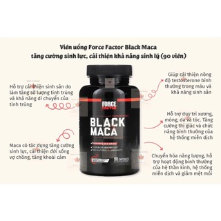 Viên uống Force Factor Black Maca tăng cường sinh lực, cải thiện khả năng sinh lý (90 viên)