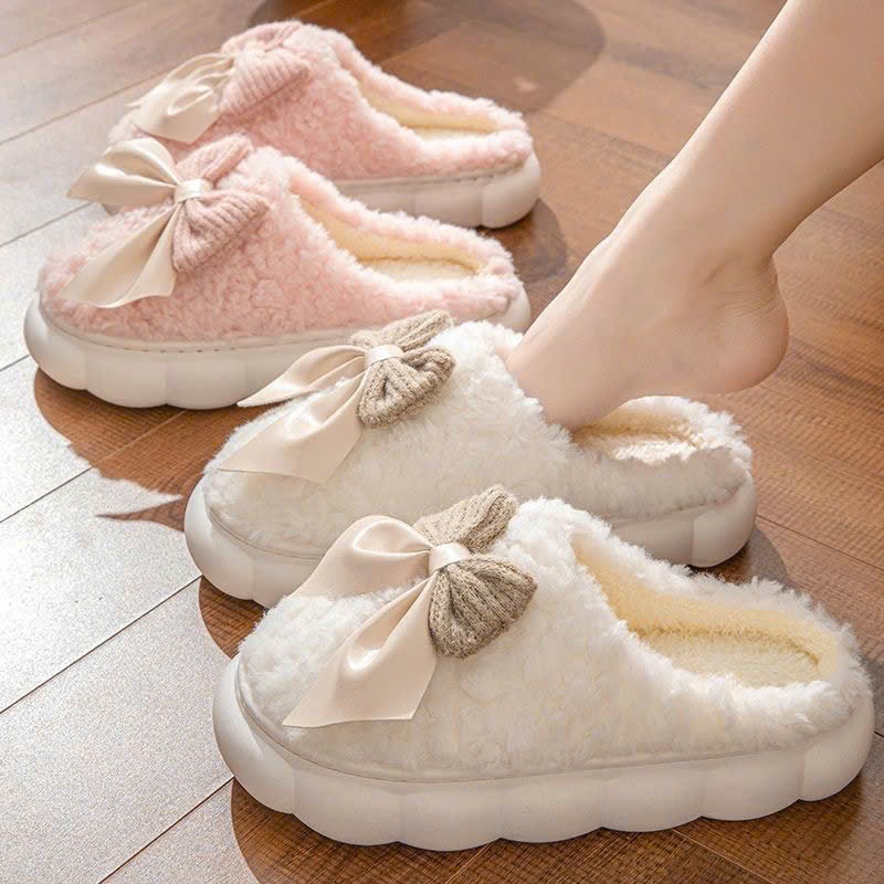 Dép Sục Bông Nữ Gắn Nơ Dễ Thương PHOM NHỎ Đi Trong Nhà DP202