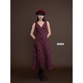 Đầm maxi - Đầm maxi thiết kế caro dáng dài JANNIS nhiennhienvintage NDL00004