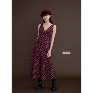Đầm maxi - Đầm maxi thiết kế caro dáng dài JANNIS nhiennhienvintage NDL00004