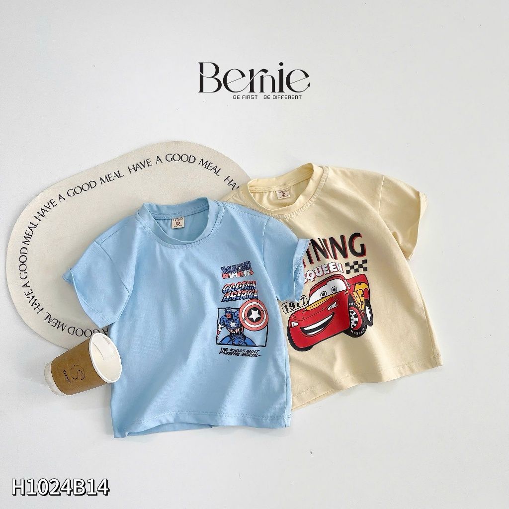Bộ cotton in hoạ tiết siêu nhân, ô tô cộc tay cho bé trai, bộ cộc tay hoạt hình cotton co dãn mềm mát cho bé H1024B14