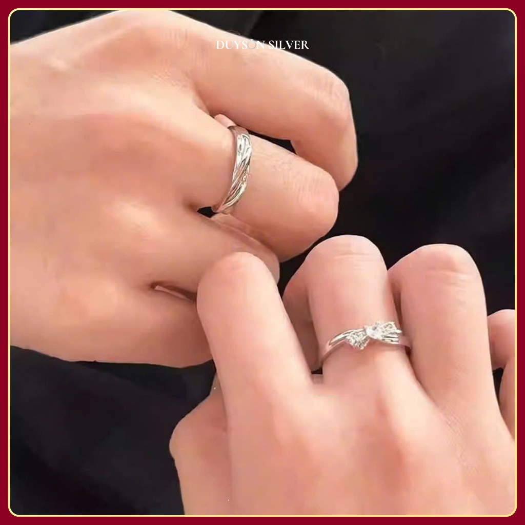 Nhẫn đôi bạc 925 Duyson Silver, Nhẫn tự chỉnh size hình chiếc Nơ đá tim tình yêu hẹn ước NDFS25 | BigBuy360 - bigbuy360.vn