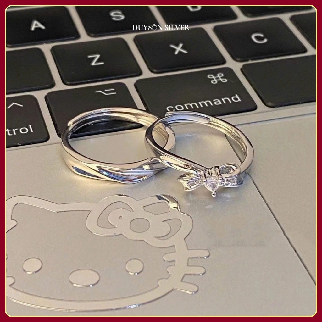 Nhẫn đôi bạc 925 Duyson Silver, Nhẫn tự chỉnh size hình chiếc Nơ đá tim tình yêu hẹn ước NDFS25 | BigBuy360 - bigbuy360.vn