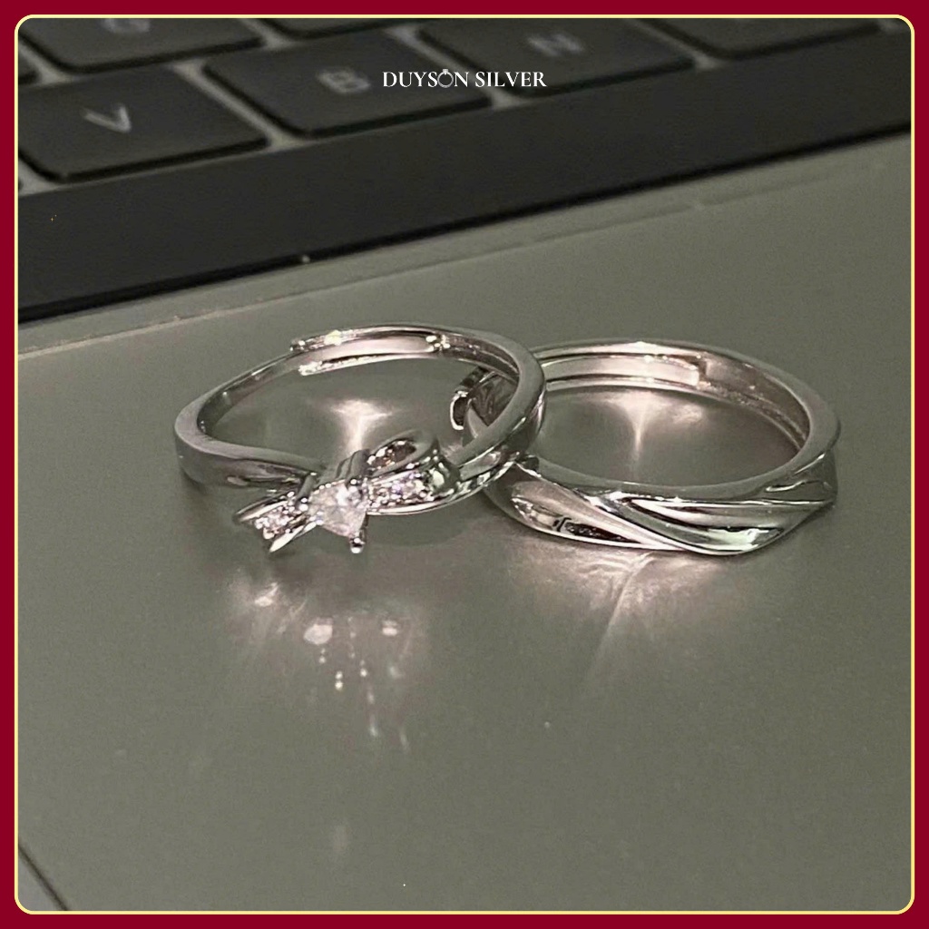 Nhẫn đôi bạc 925 Duyson Silver, Nhẫn tự chỉnh size hình chiếc Nơ đá tim tình yêu hẹn ước NDFS25 | BigBuy360 - bigbuy360.vn