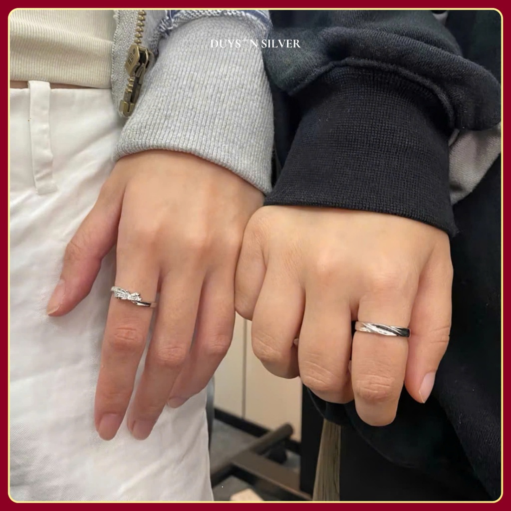 Nhẫn đôi bạc 925 Duyson Silver, Nhẫn tự chỉnh size hình chiếc Nơ đá tim tình yêu hẹn ước NDFS25 | BigBuy360 - bigbuy360.vn