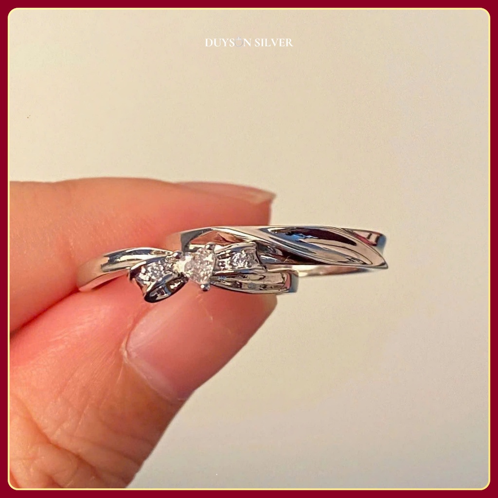 Nhẫn đôi bạc 925 Duyson Silver, Nhẫn tự chỉnh size hình chiếc Nơ đá tim tình yêu hẹn ước NDFS25 | BigBuy360 - bigbuy360.vn