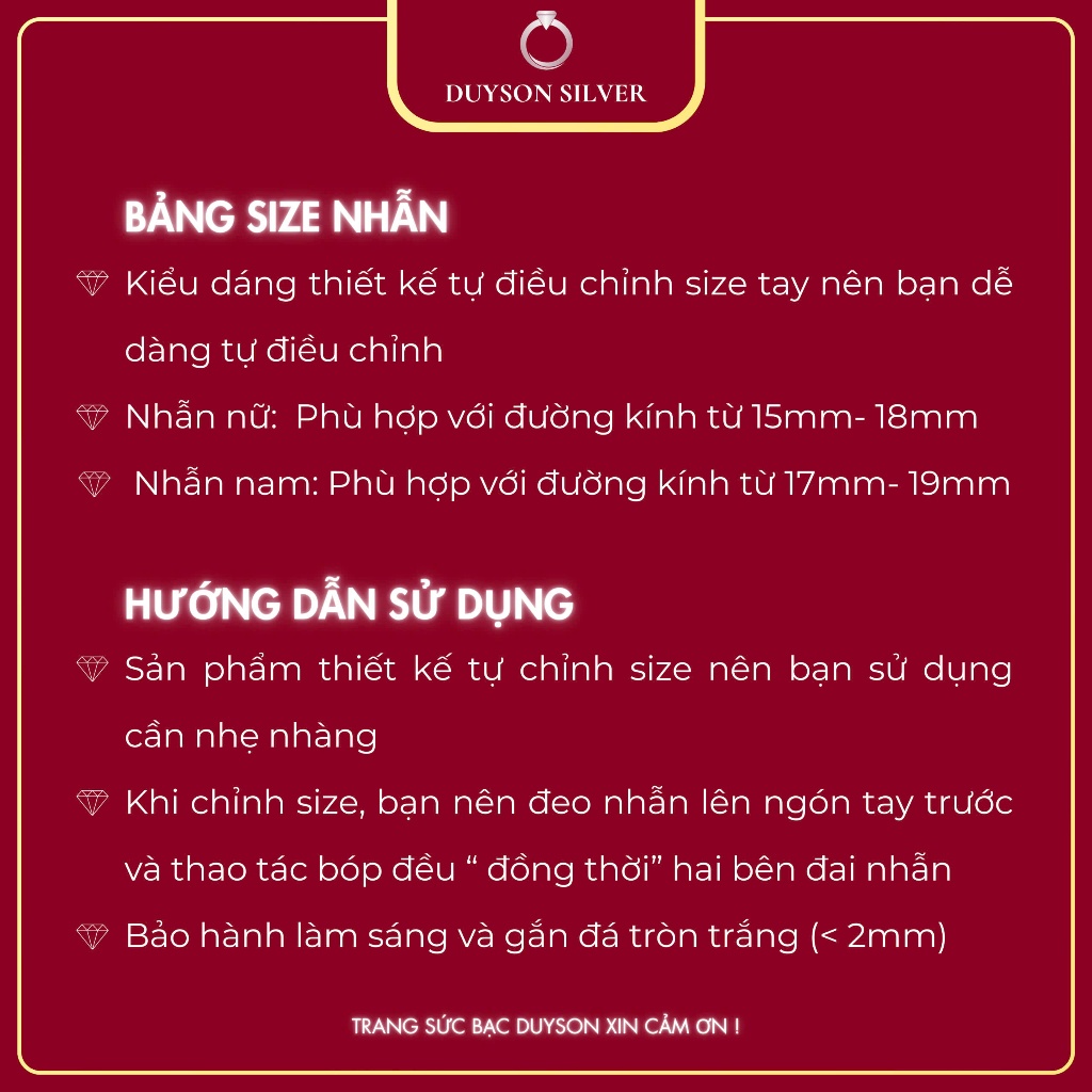 Nhẫn đôi bạc 925 Duyson Silver, Nhẫn tự chỉnh size hình chiếc Nơ đá tim tình yêu hẹn ước NDFS25 | BigBuy360 - bigbuy360.vn