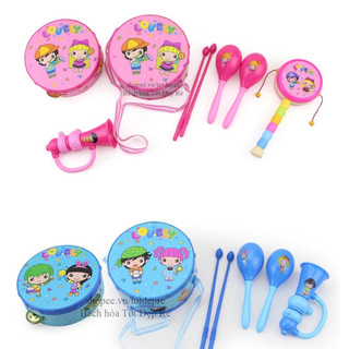 Bộ 6 chi tiết Đồ chơi trung thu Trống tròn trống lắc kèn xúc xắc