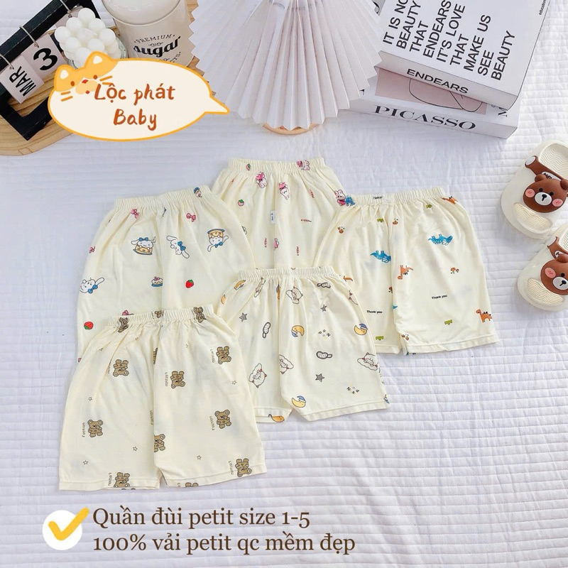 (LK 001) Combo 5-10 quần đùi Petit QC mềm mịn thấm hút mồ hôi cho bé từ 3-13kg