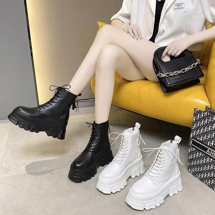 Bốt Nữ Thời Trang Hàn Quốc Cổ Cao, Khóa Kéo & Dây Buộc, Giày Boot Cao ...