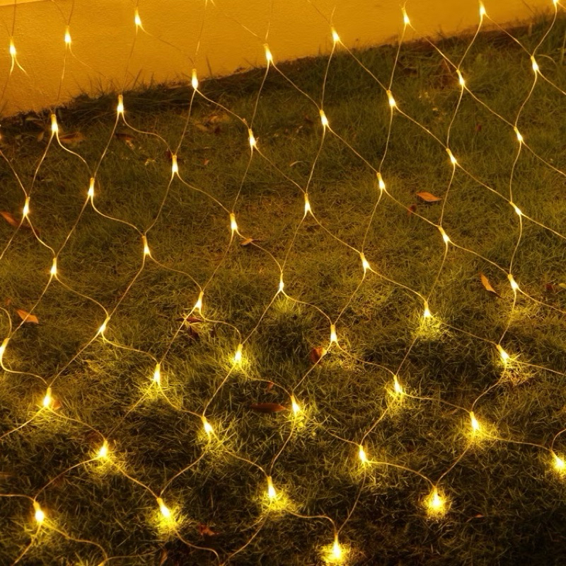 Rèm Đèn Led Lưới Cá Màu Vàng Không Chớp Ngang 1,5m & Dài 1,5m Trang Trí Sân Vườn, Tường Nhà