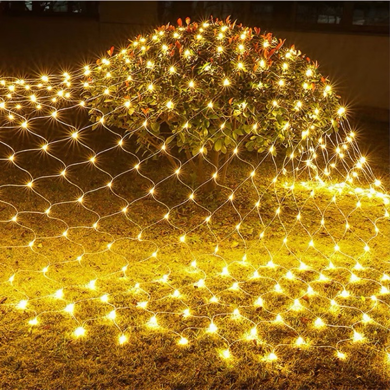 Rèm Đèn Led Lưới Cá Màu Vàng Không Chớp Ngang 1,5m & Dài 1,5m Trang Trí Sân Vườn, Tường Nhà