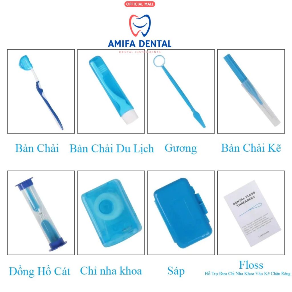 Set 8 Món Chăm Sóc Răng Niềng Siêu Tiện Lợi, Bộ  8 Món Dụng Cụ Vệ Sinh Cho Người Niềng Răng