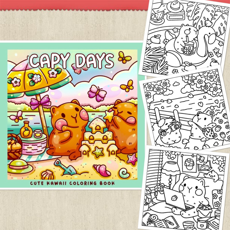 (Giấy 180gsm) Bộ tranh tô màu Capybara “CAPY DAYS” siêu kute gồm 31 ...