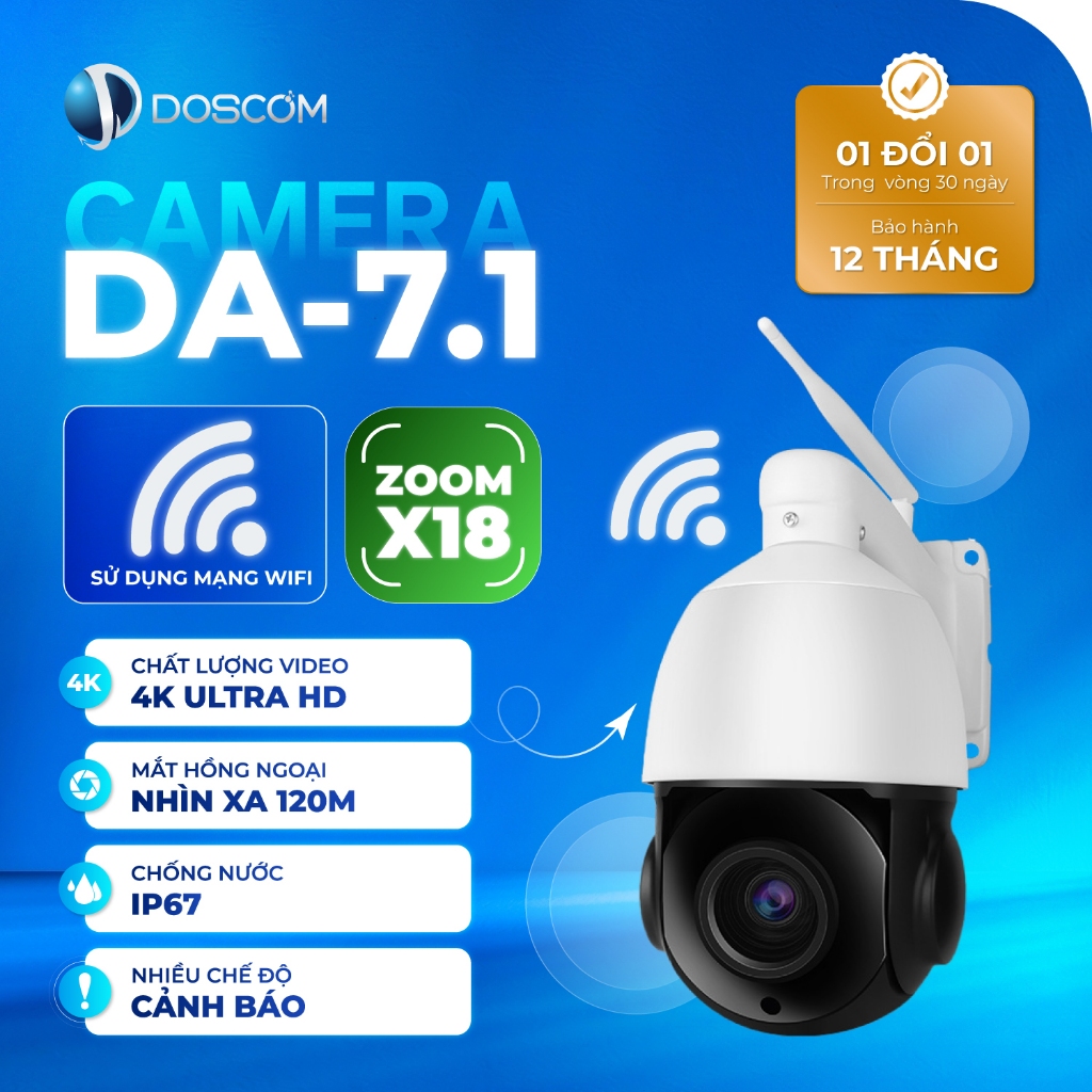 Camera Wifi Ngoài Trời Doscom DA7.1 - Ống Kính Lõi Kép Zoom X18, Giám ...