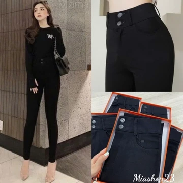 Quần legging nữ cạp cao dáng dài 2 khuy khóa kéo chất vải Umì co giãn xuất hàn Quần legging nữ cao cấp đen chữ H có túi