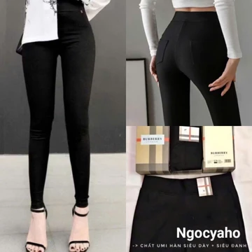 Quần legging dài nữ cạp cao 4 túi chất vải Umì dày co giãn 4 chiều màu đen - Quần legging hàn nữ dáng dài mặc công sở