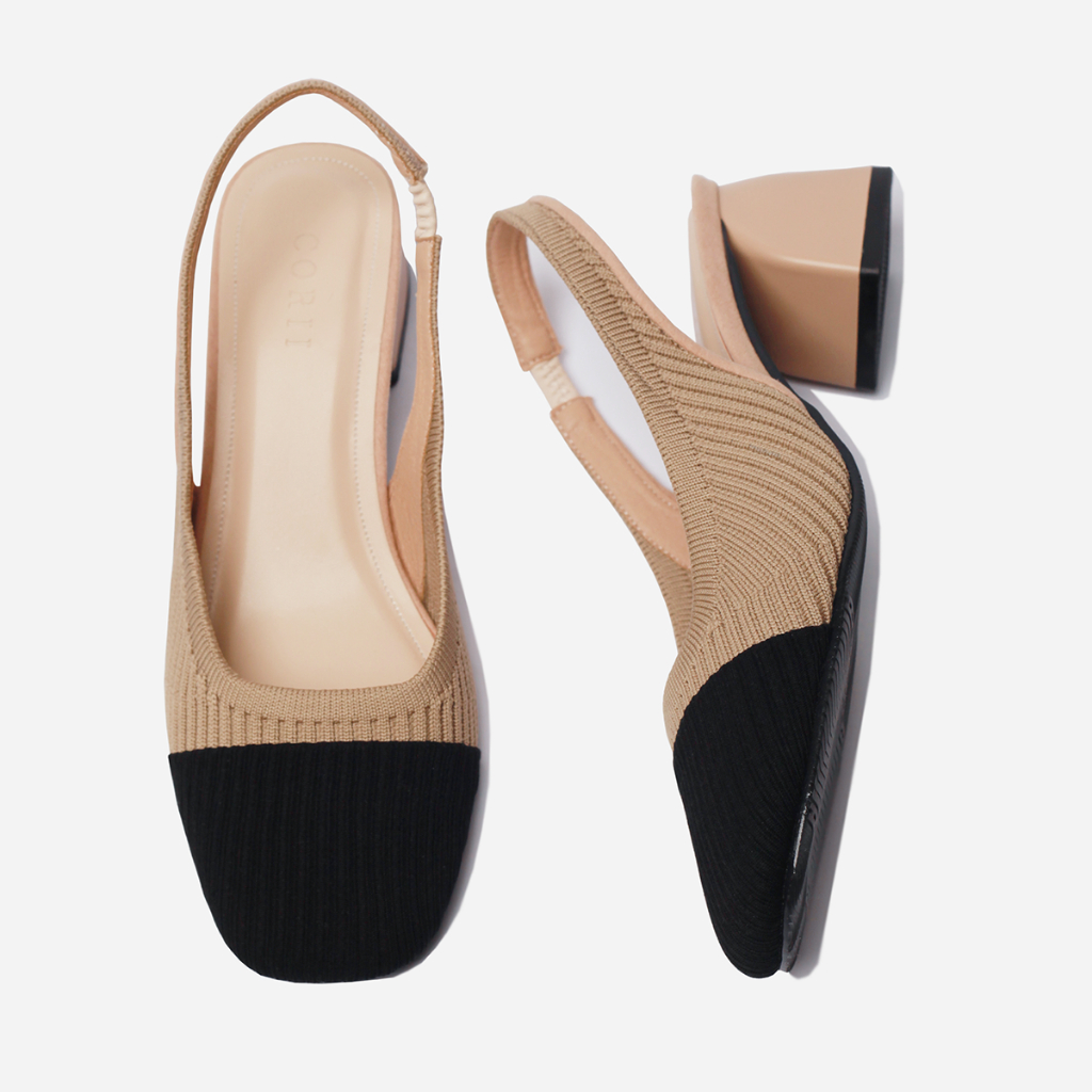 CORII - Giày Cao Gót Slingback Mũi Vuông The Dainty Gót Vuông cao 4cm Thời Trang và Thoải Mái Nhất - CR8DATS Kem Đen