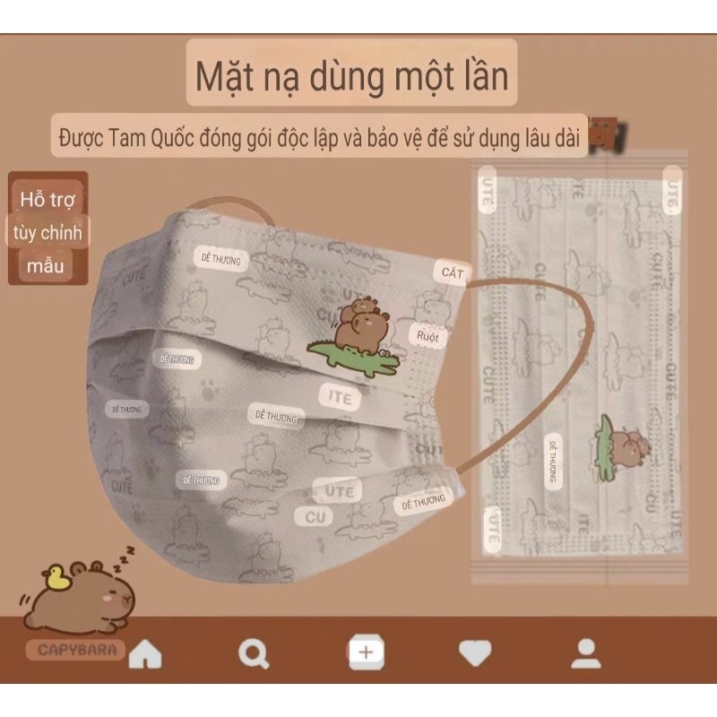 (SET 10C/50C) MASK/KHẨU TRANG THỜI TRANG HOẠT HÌNH CAPYBARA NGƯỜI LỚN- MR&MRSHOUSE