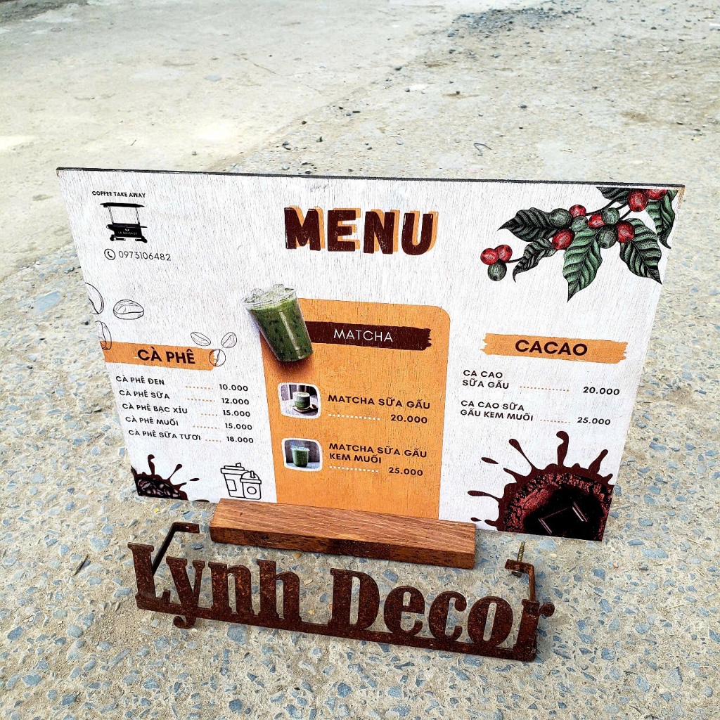 Menu gỗ A3 A4 in UV trực tiếp theo yêu cầu Free Logo - LynhDecor
