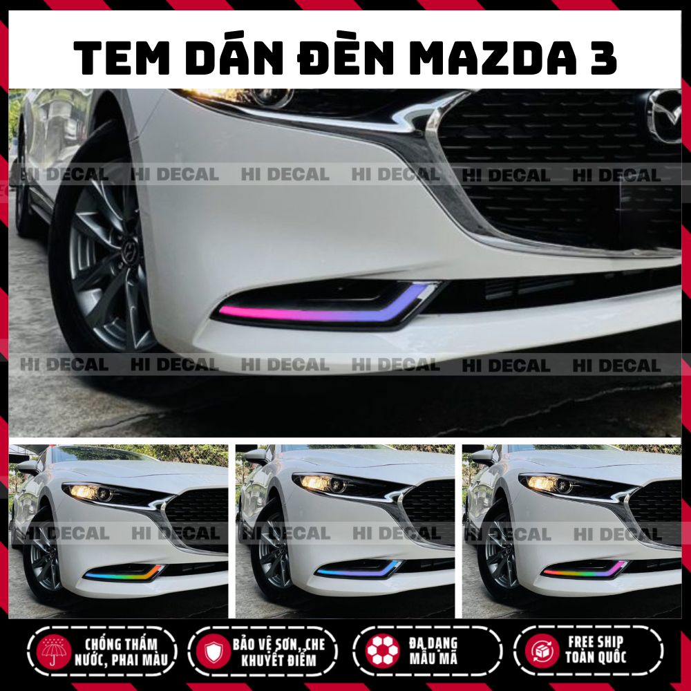 Decal dán đèn Mazda 3, Tem đèn Madza 3 trang trí xe chống nước, bền màu