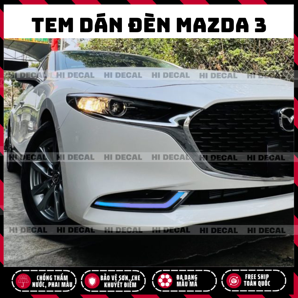Decal dán đèn Mazda 3, Tem đèn Madza 3 trang trí xe chống nước, bền màu