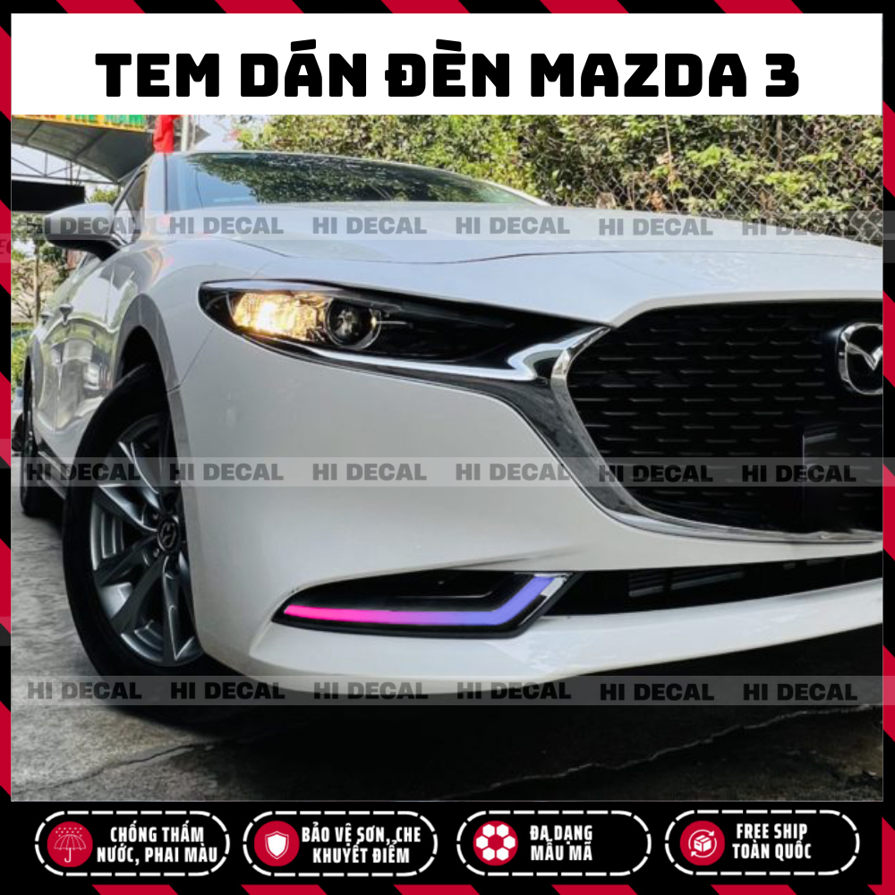 Decal dán đèn Mazda 3, Tem đèn Madza 3 trang trí xe chống nước, bền màu