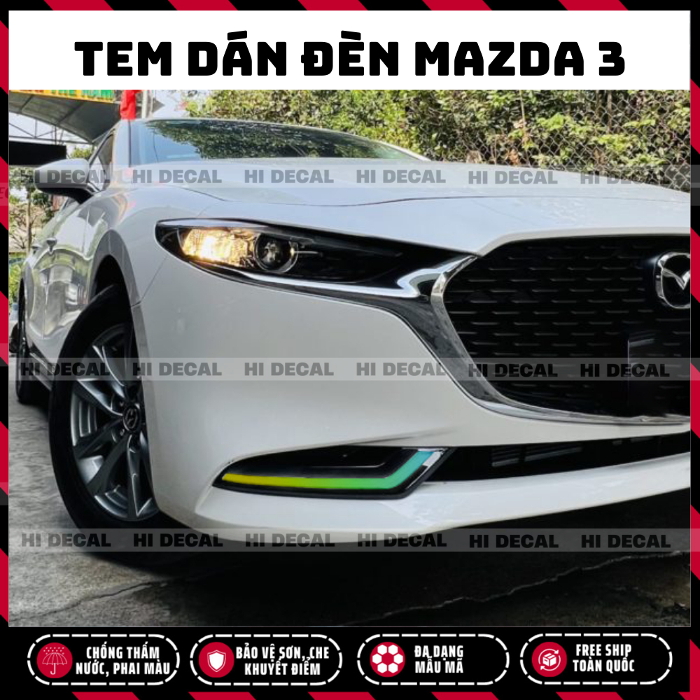 Decal dán đèn Mazda 3, Tem đèn Madza 3 trang trí xe chống nước, bền màu