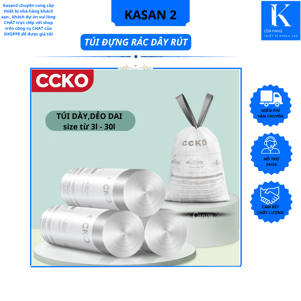 Túi rác CCKO dây rút, chống rách, chống thấm, tiện lợi cho gia đình ...